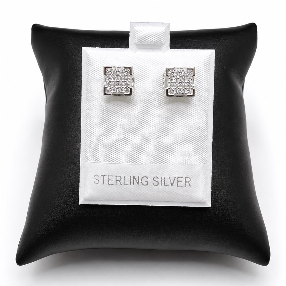 925 Sterling Silver 0.60CTW MOISSANITE Pavé Square Stud Earrings